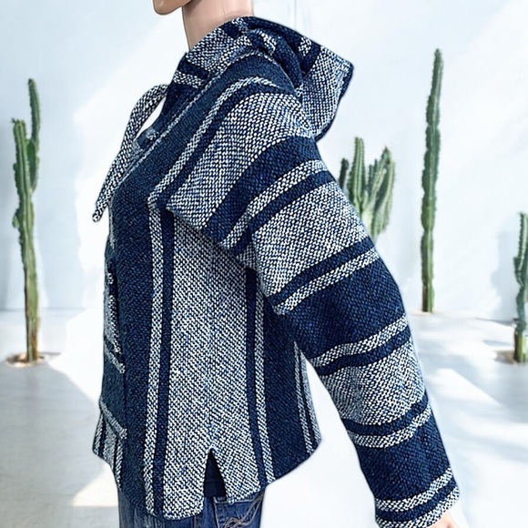 Artesanias Cuamatzi Blue Classic Mexican Baja Hoodie Pullover - Picture 12 of 16